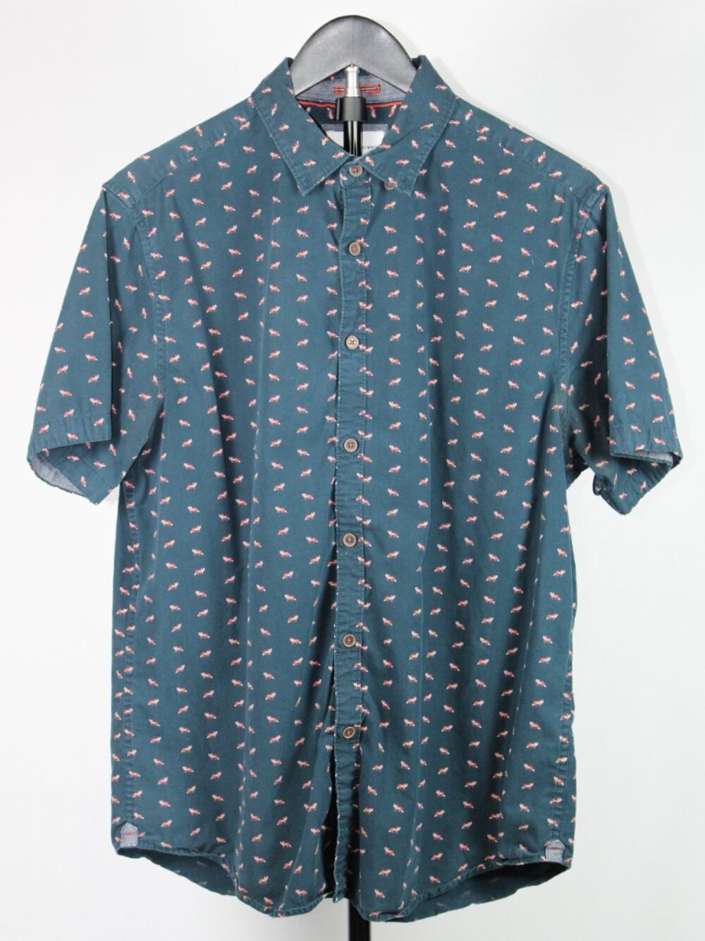 Denim & Flower Ricky Singh Navy Fox Print Slim Fit Button Down Shirt Size L